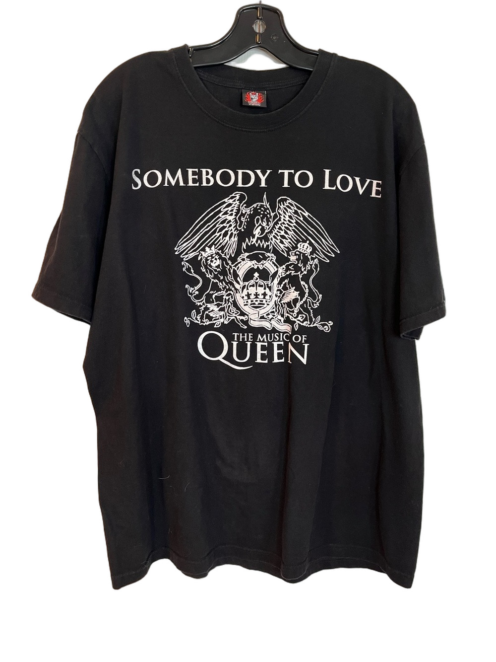 Queen Somebody to Love Graphic Tee XL Black Cotton Rock Yeah Band Crest Shirt